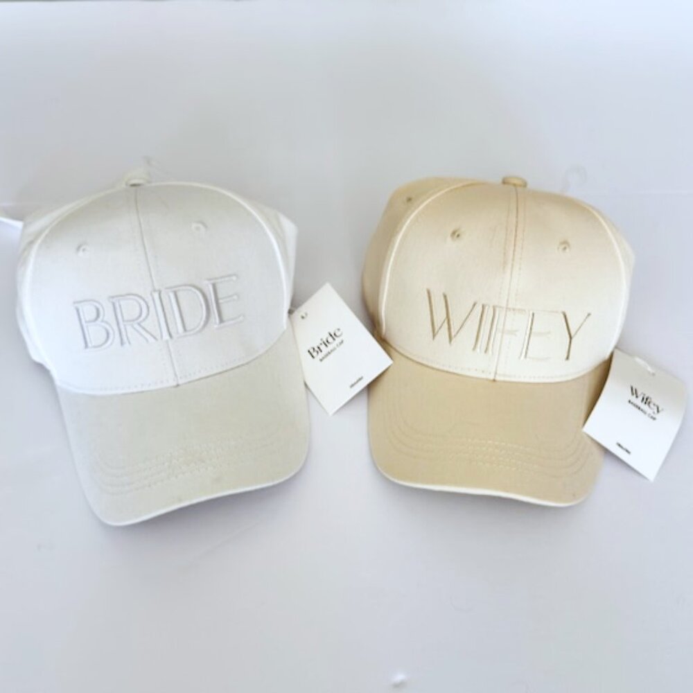 Bride & Wifey Embroidered Baseball Caps - White and Cream